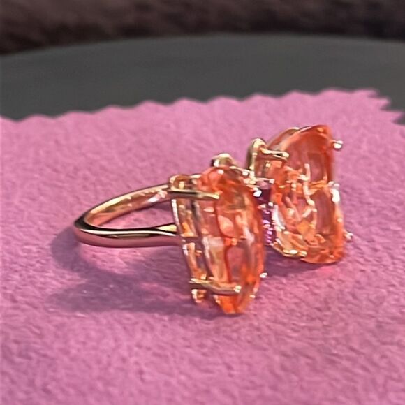 MORGANIQUE QUARTZ, ORISSA GARNET BUTTERFLY RING IN 18K VERMEIL RG/ SILVER 7 - Picture 10 of 17